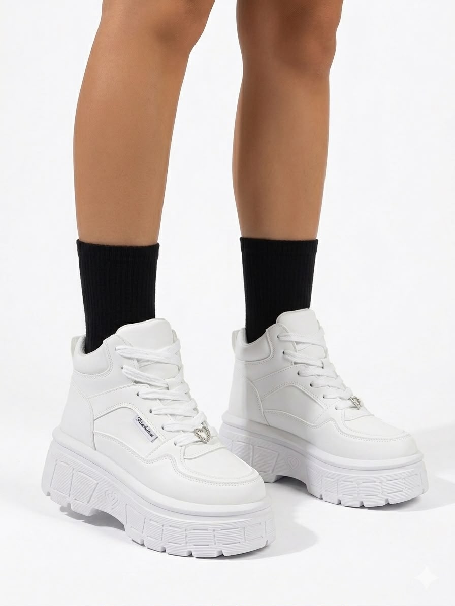 Zapatillas Plataforma con Caña Para Mujer Blanco 297-5