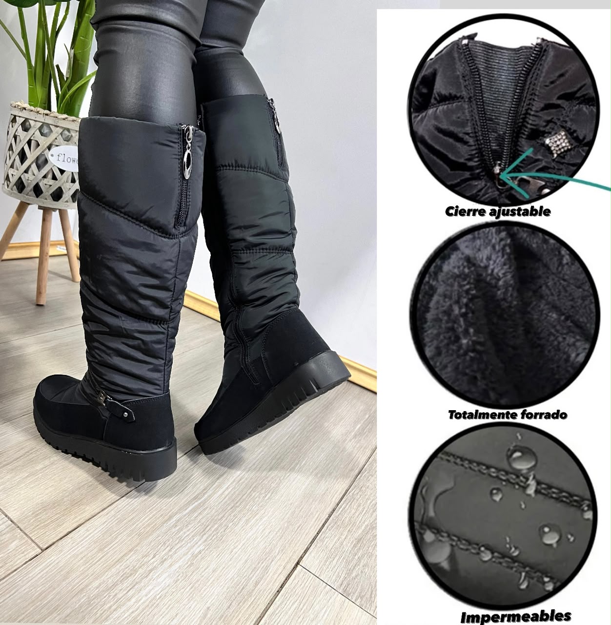 Bota Larga Impermeable Mujer Negro H558