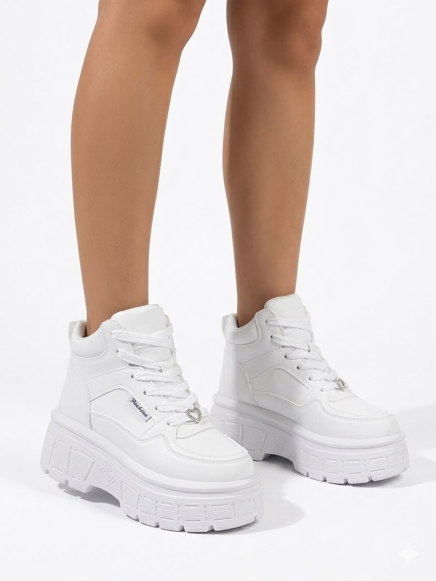Zapatillas Plataforma con Caña Para Mujer Blanco 297-5