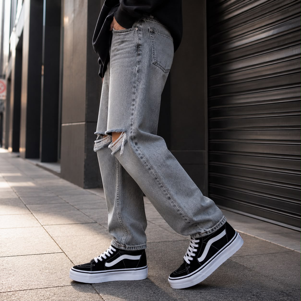Zapatilla con Caña Urbana Juvenil Negro  DD29